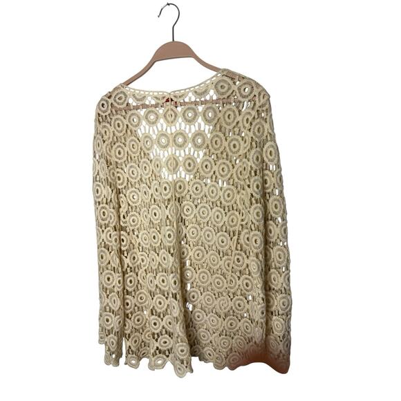 Toffee Apple Cardigan Large Crochet Open Knit Sheer Sweater Cream Boho Beige - Picture 3 of 5
